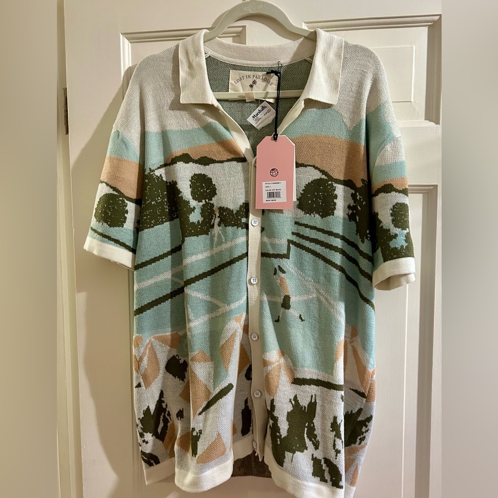NWT Free Planet L Scenic Multicolor Men’s Button Short sleeve Knitwear Cardigan